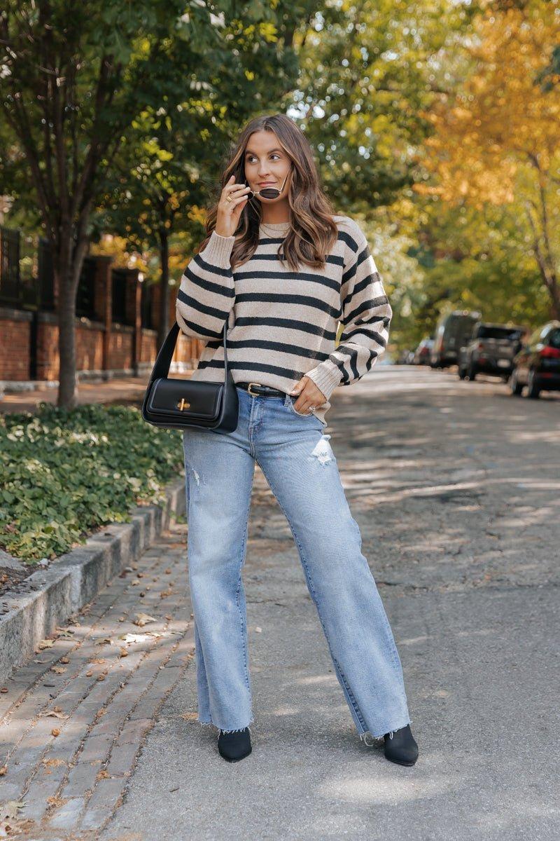 Black and Mocha Striped Pullover Sweater - FINAL SALE Product Image