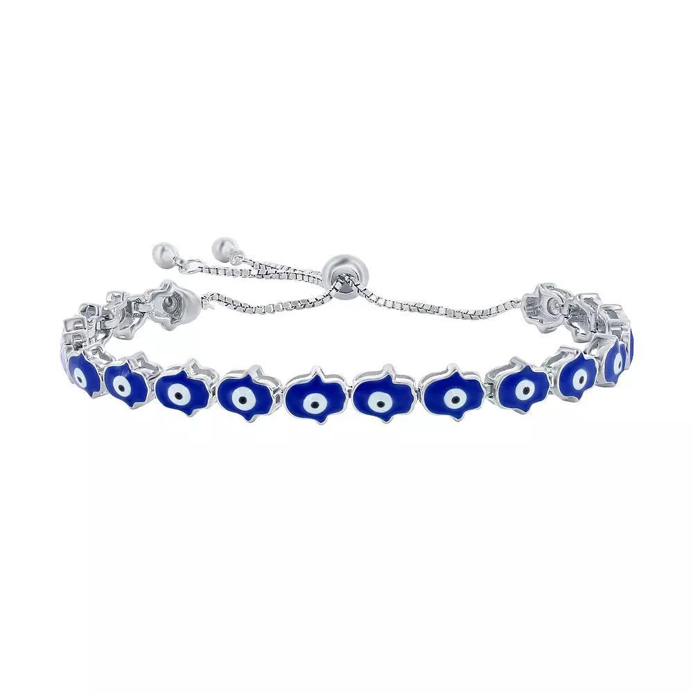Argento Bella Sterling Silver Blue Enamel Evil Eye Hamsa Bracelet, Women's, Size: 5-9" ADJ, Gold Tone Blue Product Image