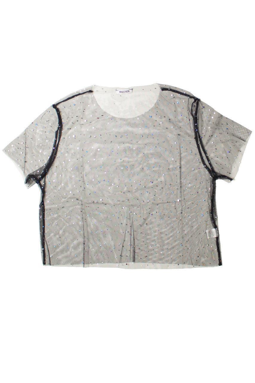 Extended Sizes Mesh Holo Dot Short Sleeve Top Product Image