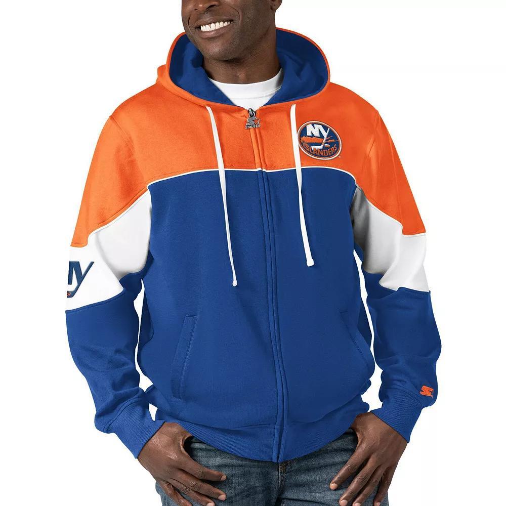 Men's Starter  Royal/Orange New York Islanders Power Forward Full-Zip Hoodie, Size: Medium, Isl Blue Product Image