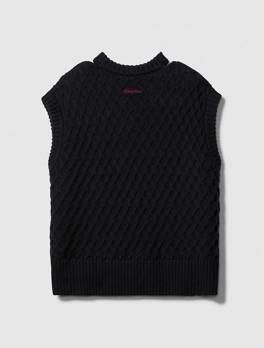 Calvin Klein Women's Merino Wool Cable Knit Relaxed Vest - Black - L Product Image