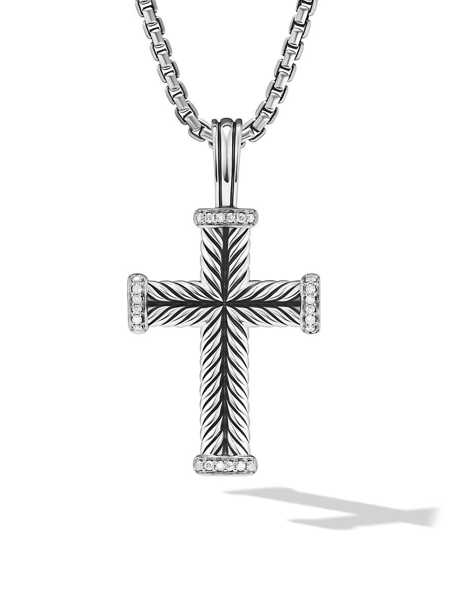 David Yurman Mens Chevron Cross Pendant in Sterling Silver with Diamonds, 33.5mm Product Image