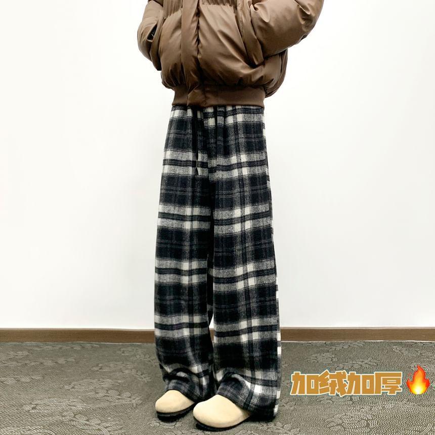 Mid Rise Plaid Wide Leg Pants Product Image