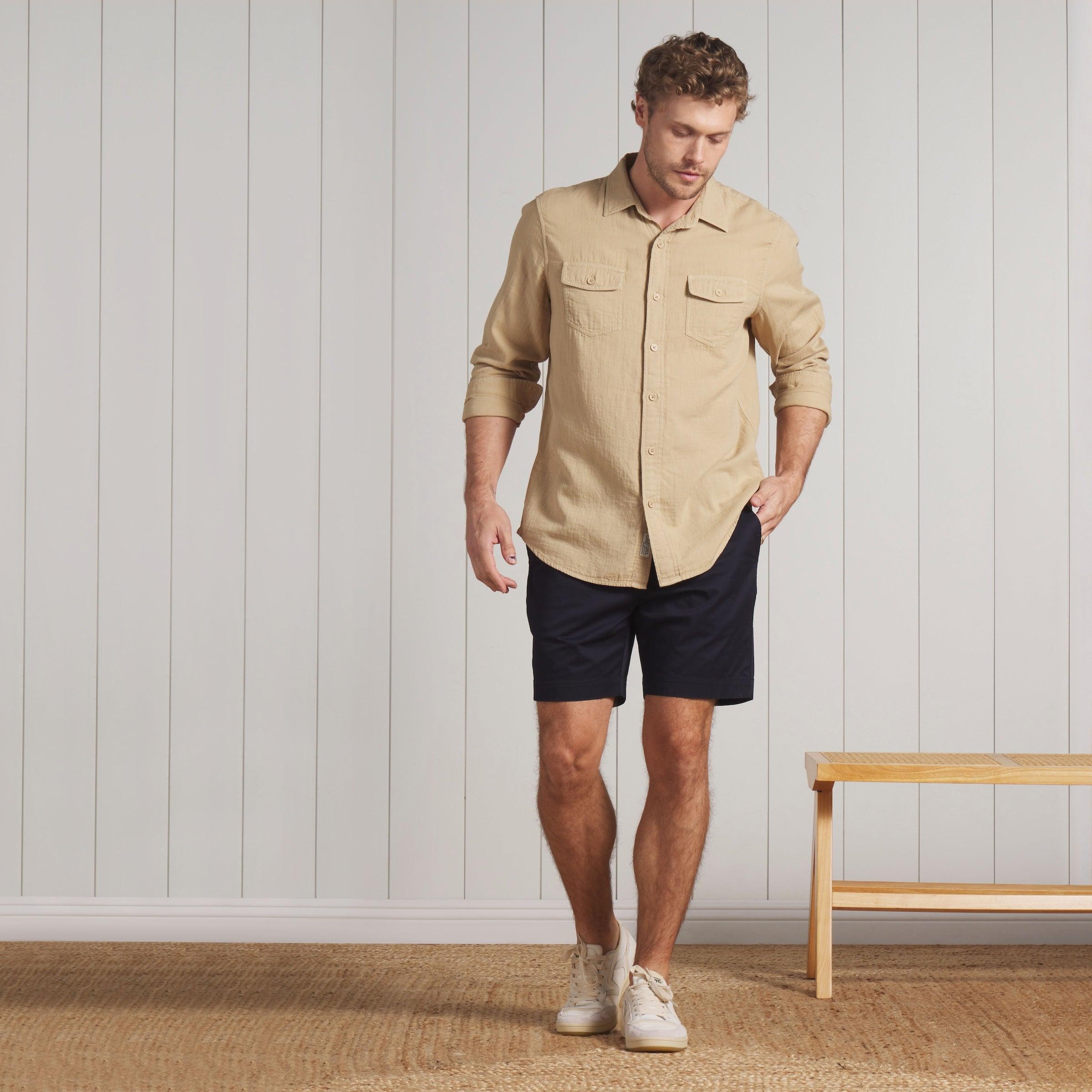 Brando Lightweight Double Cloth Shirt - Safari Product Image