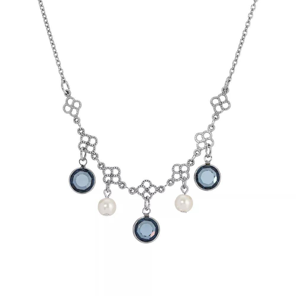 1928 Silver Tone Crystal & Simulated Pearl Necklace, Womens, Blue Product Image