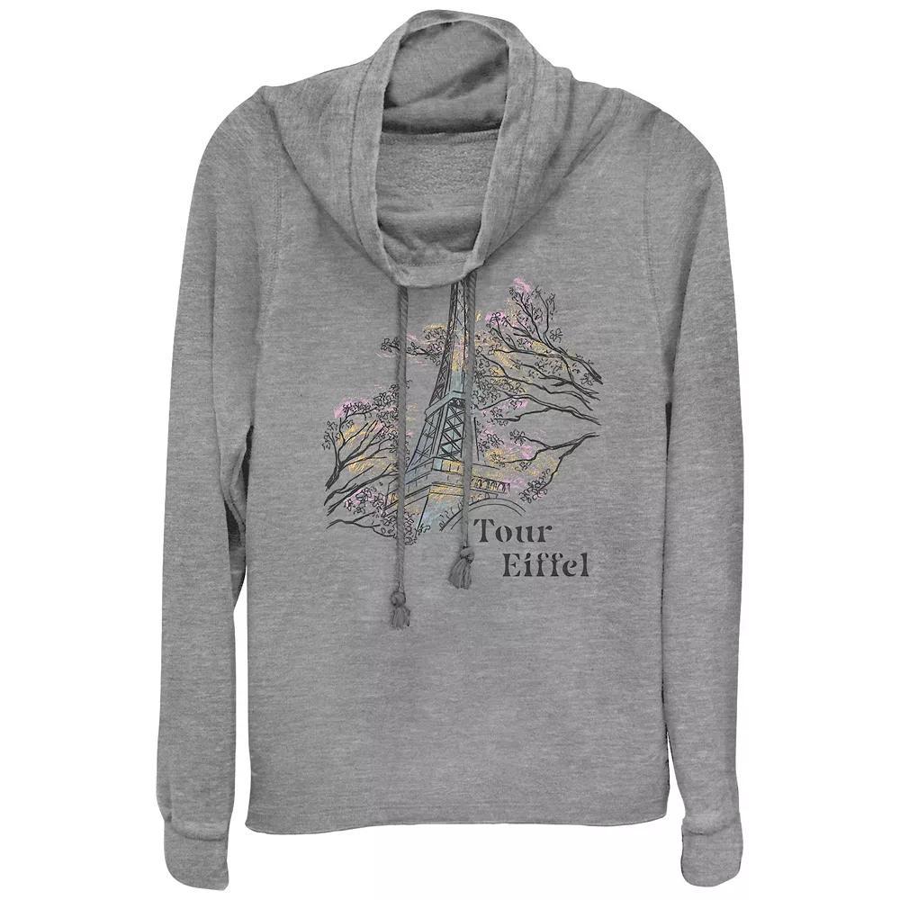 Women's Plus Eiffel Tower Sketch Cowlneck Graphic Lightweight Long Sleeve, Girl's, Size: 1XL, Gray Grey Product Image