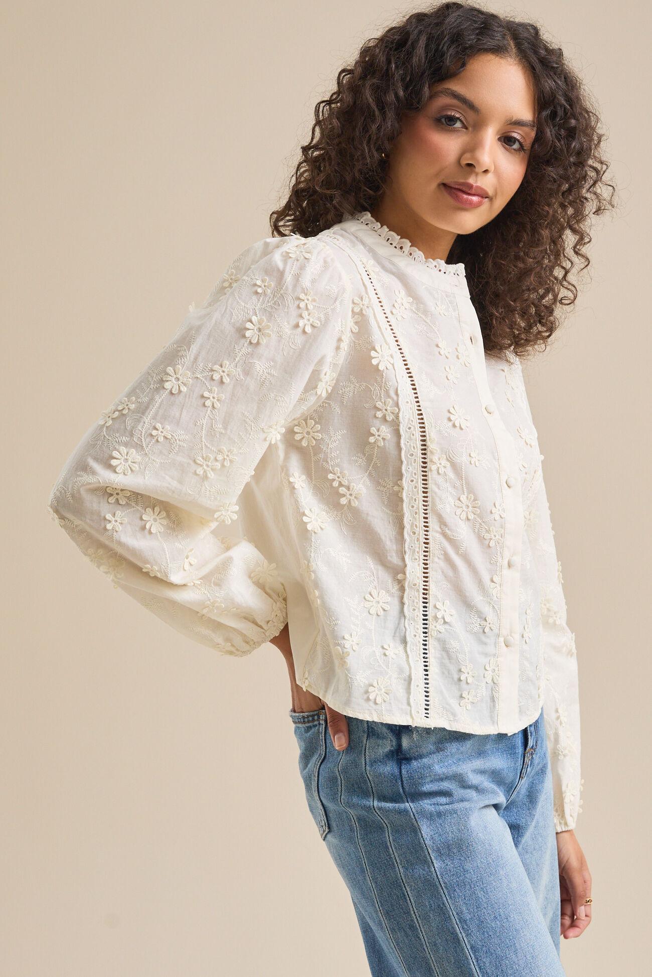 Mallory Embroidered Button-Up Blouse Product Image