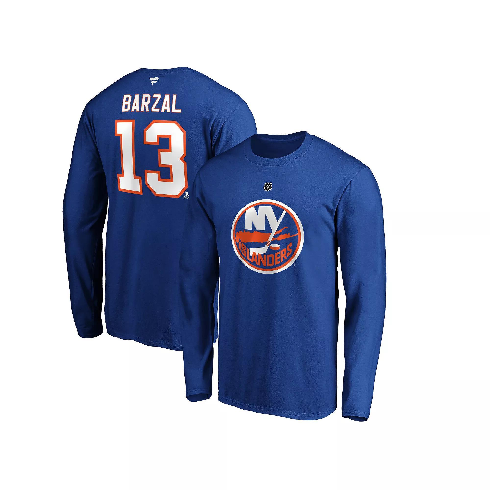 Men's Fanatics Branded Mathew Barzal Royal New York Islanders Authentic Stack Name & Number Long Sleeve T-Shirt, Size: Large, Isl Blue Product Image