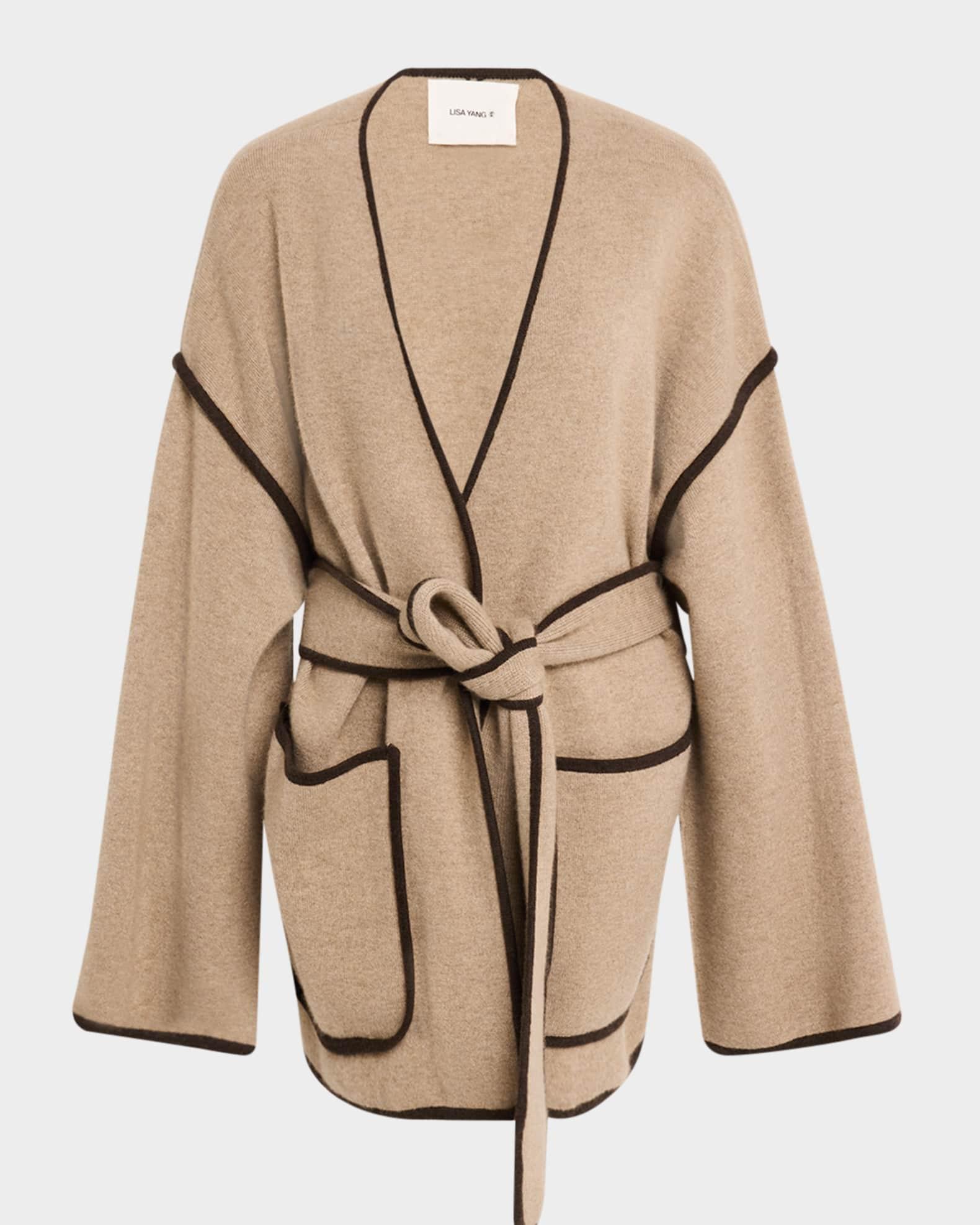 Fiora Contrast-Trim Cashmere Wrap Cardigan Product Image