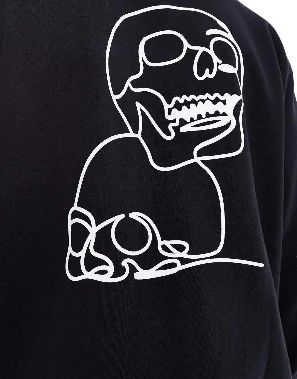 Jack & Jones oversized skull back print hoodie in black Product Image