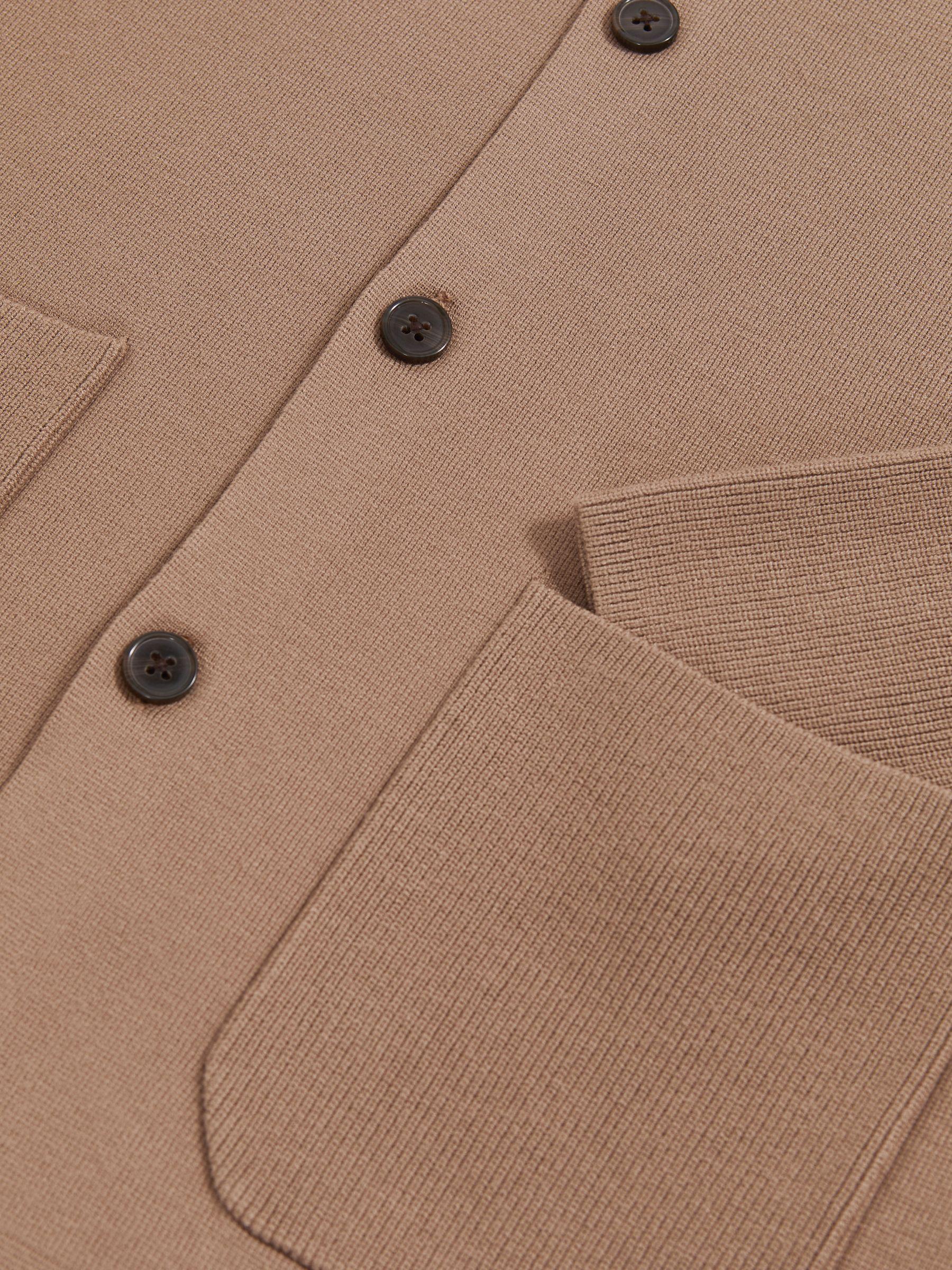 Button-Through Ribbed-Sleeve Shirt in Camel Brown Product Image