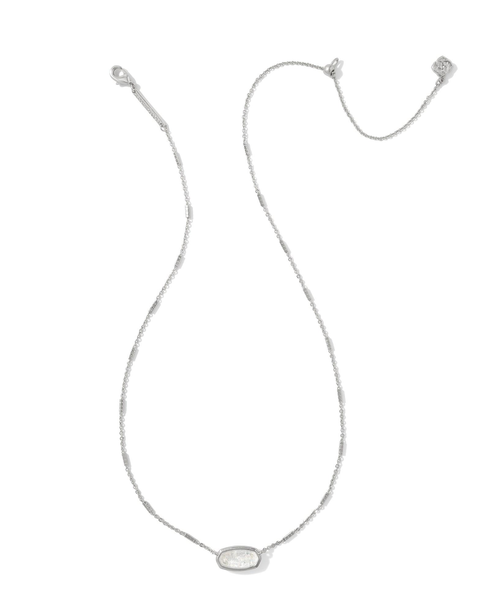 Framed Silver Elisa Pendant Necklace in White Iridescent Glitter Glass Product Image