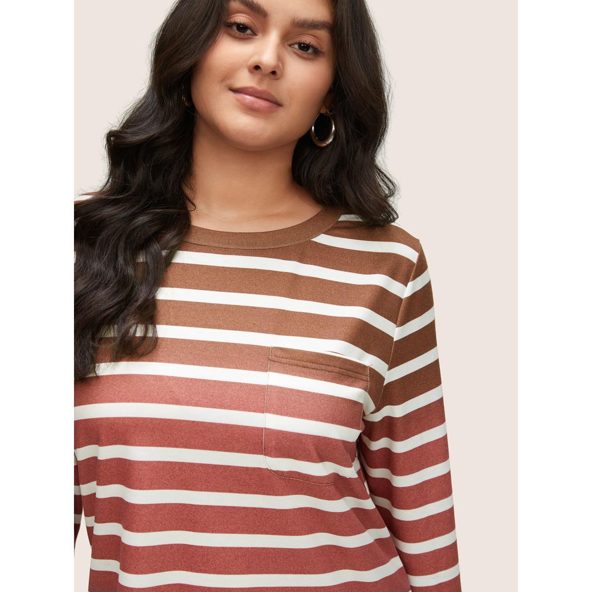 Plus Size Ombre Contrast Striped Patched Pocket Sweatshirt Women Multicolor Casual Non Round Neck Everyday Sweatshirts BloomChic 22-24/3X Product Image