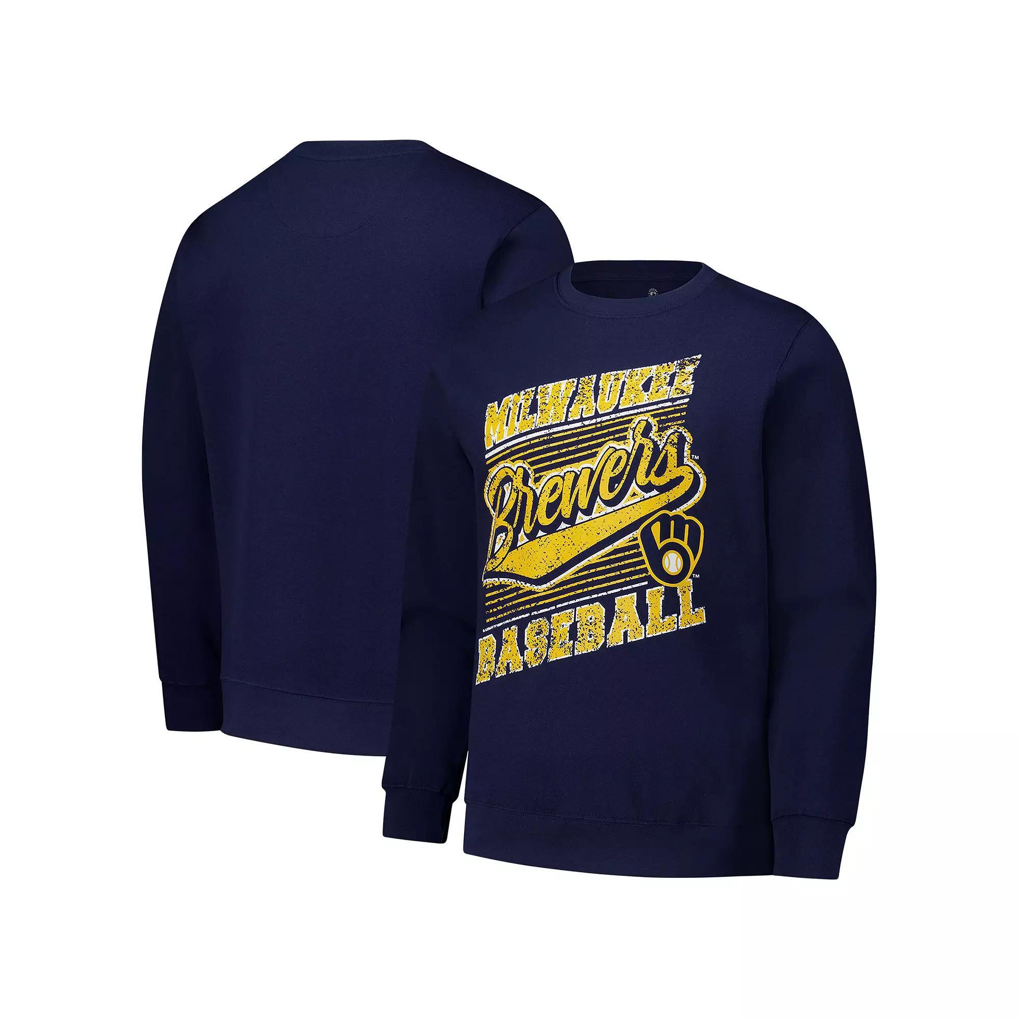 Men's Stitches Navy Milwaukee Brewers Pullover Sweatshirt, Size: XL, Blue Product Image
