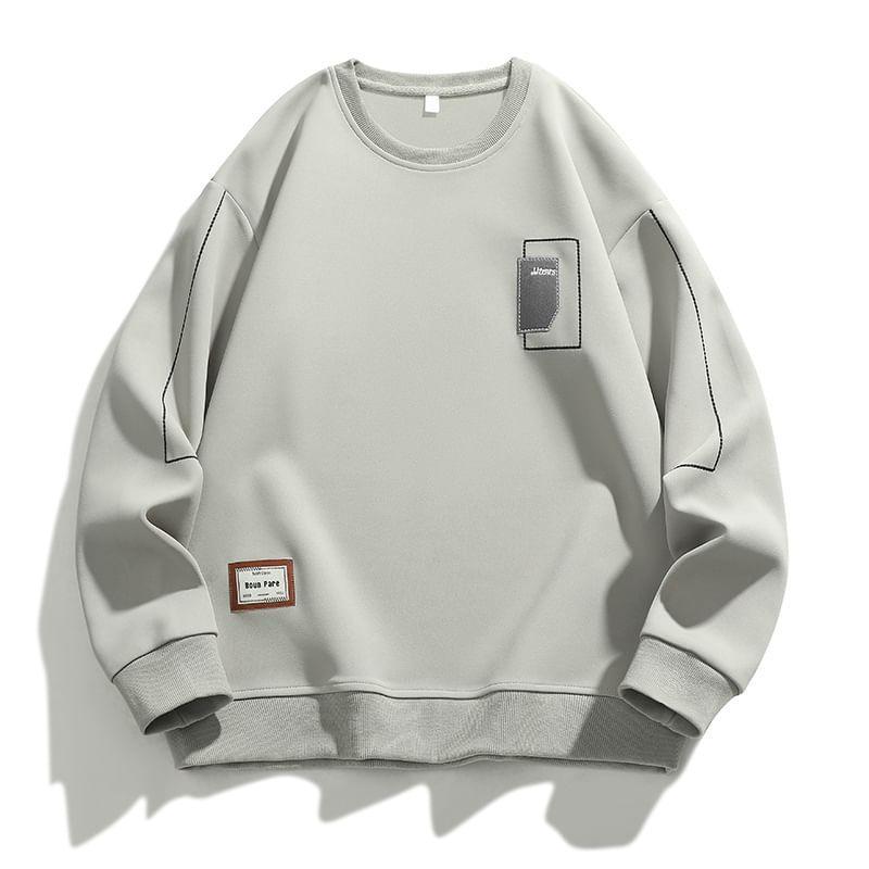 Crew Neck Contrast Trim Applique Oversized Sweatshirt Product Image