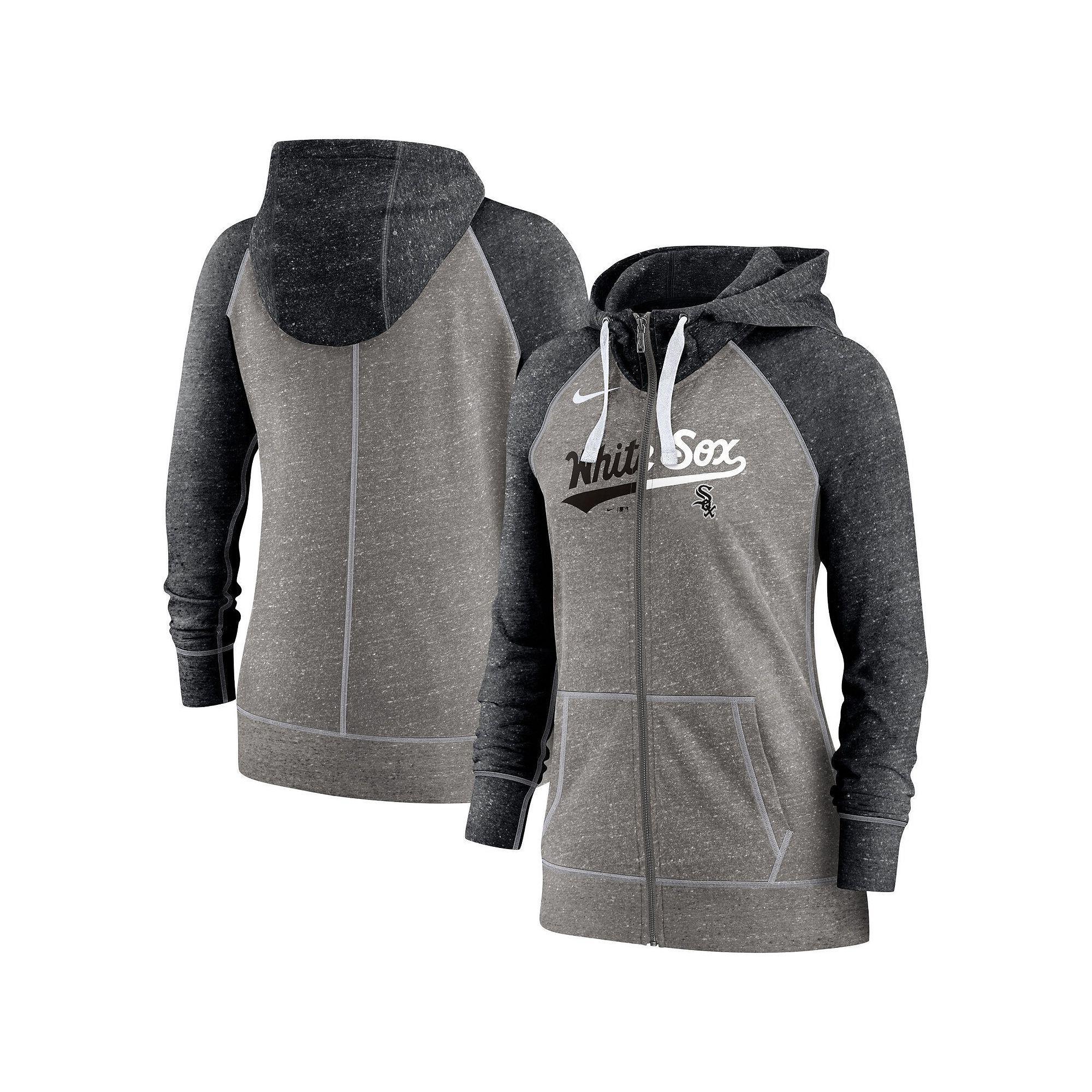 Womens Nike Heather Charcoal/Heather Black Chicago White Sox Split Wordmark Gym Vintage Raglan Lightweight Full-Zip Hoodie Product Image