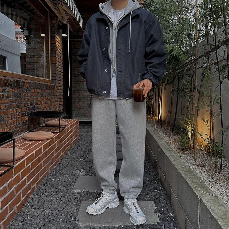 Plain Denim Single-Breasted Jacket Product Image