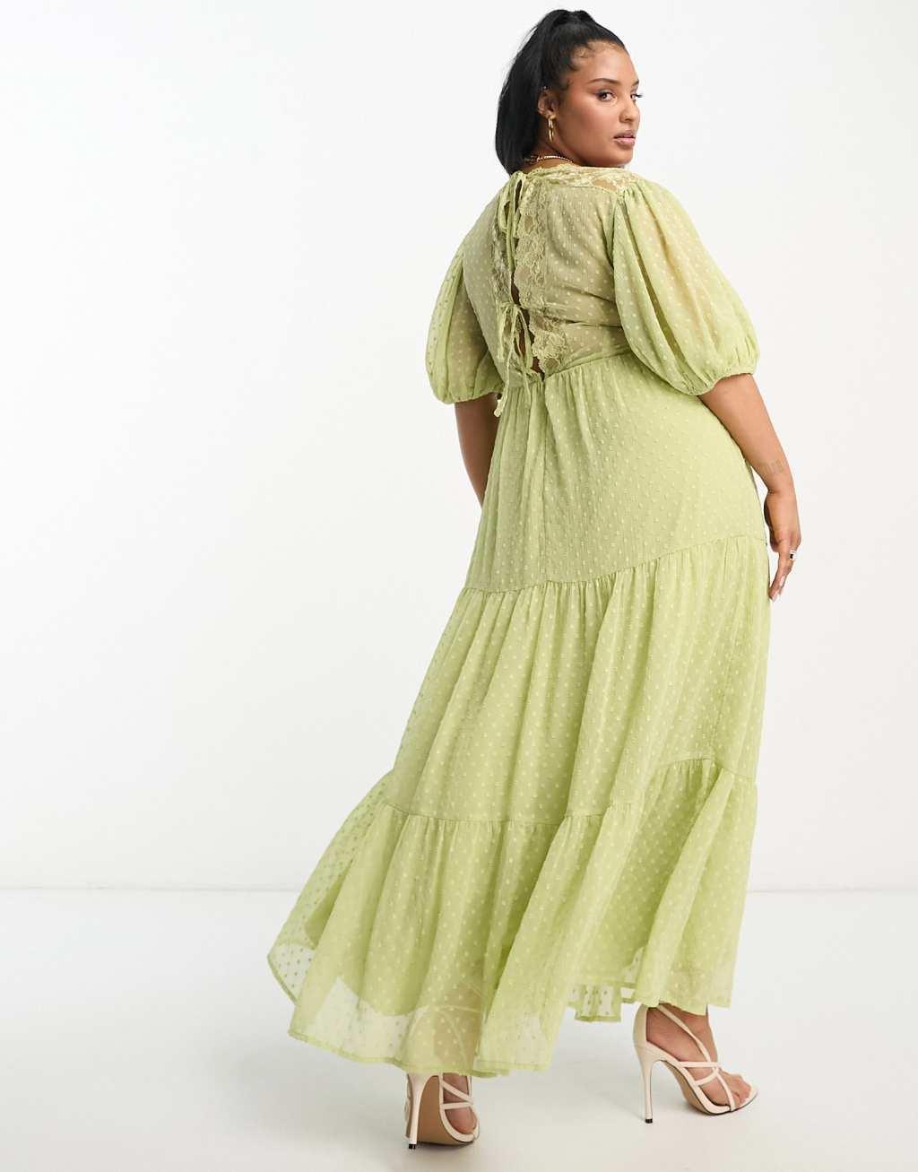 ASOS DESIGN Curve open back lace insert textured maxi tea dress Product Image