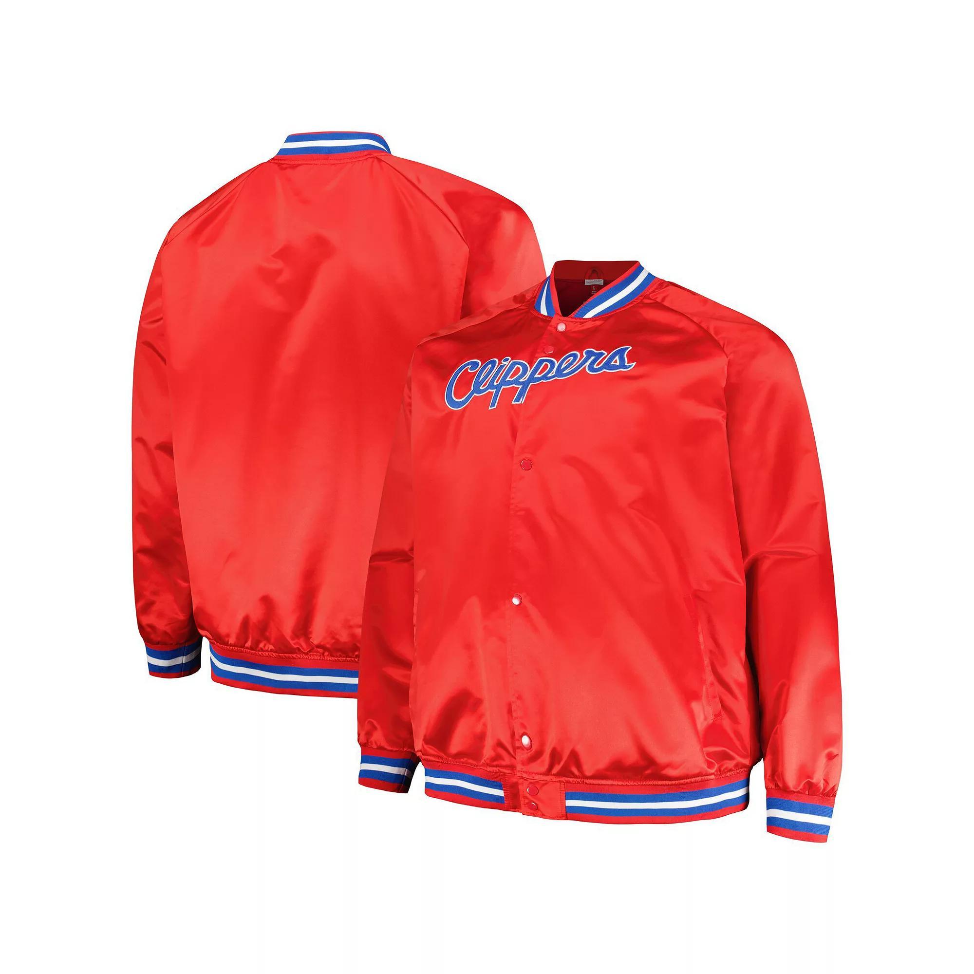 Men's Mitchell & Ness Red LA Clippers Hardwood Classics  Throwback Wordmark Raglan Full-Snap Jacket, Size: 2XL Product Image
