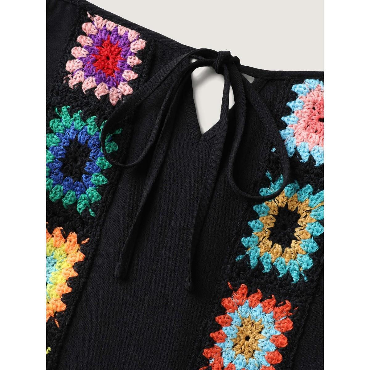 Plus Size Black Crochet Floral Backless Neck Cut-Out Jumpsuit Women Sleeveless V-neck Vacation Loose Jumpsuits BloomChic 12/L Product Image