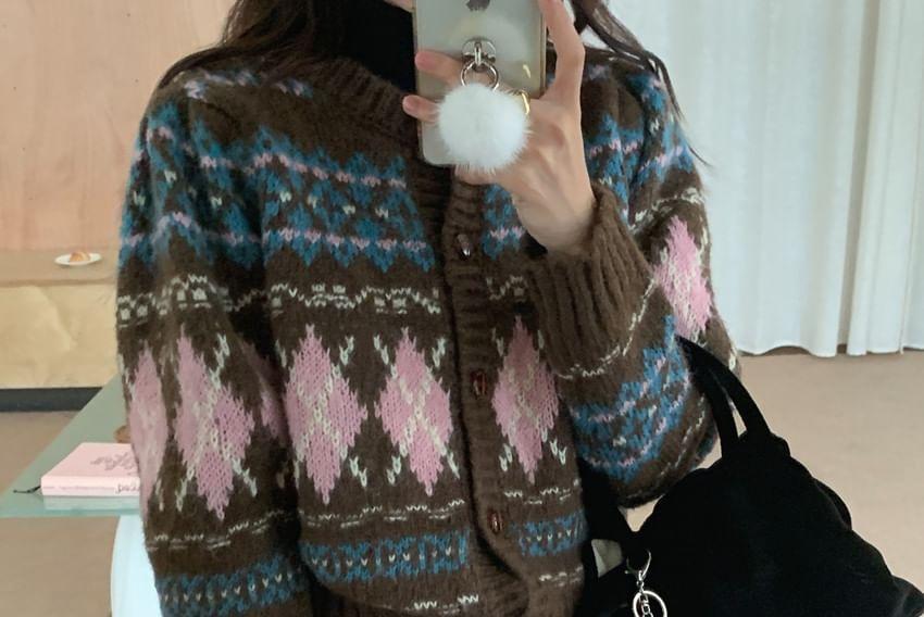 Argyle Print Button-Up Cardigan Product Image