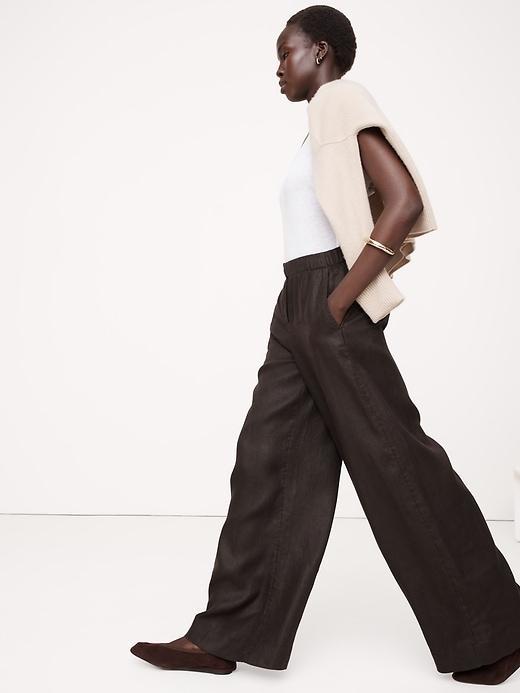 High-Rise Wide-Leg Linen Pull-On Pant Product Image