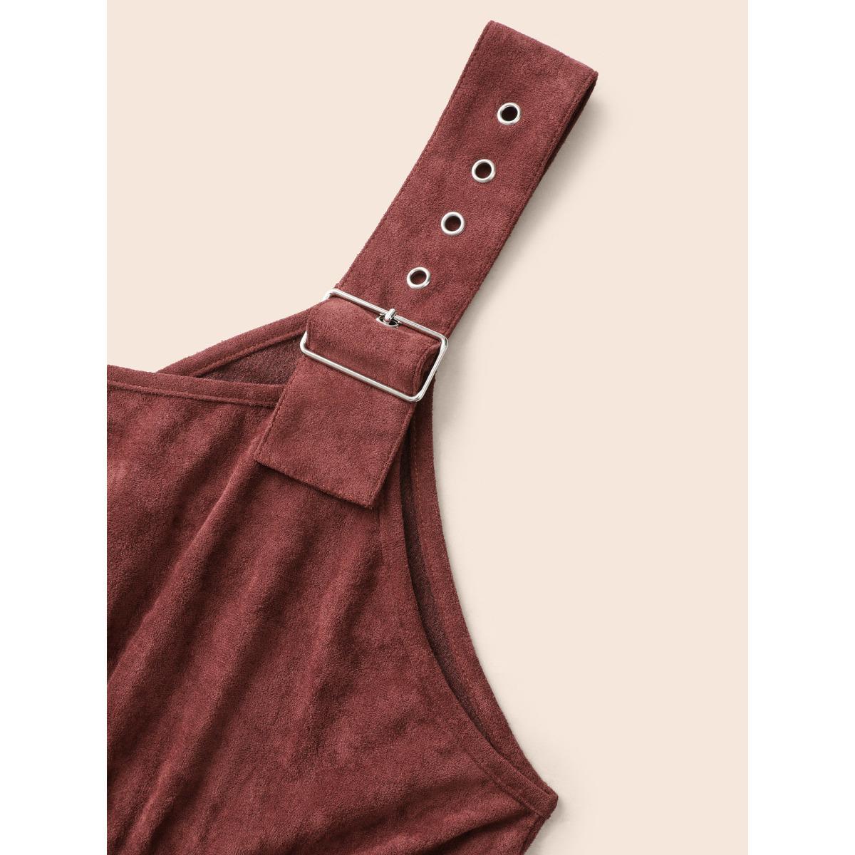 Plus Size Faux Suede Pocket Overall Dress Burgundy Women Casual Eyelet V-neck Sleeveless Curvy BloomChic 30/6X Product Image