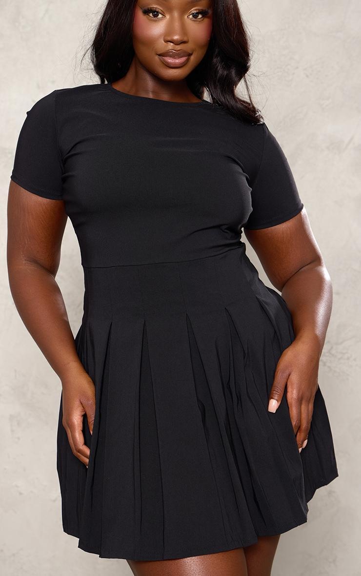 Plus Black Pleat Hem Detail Tailored Mini Dress Product Image