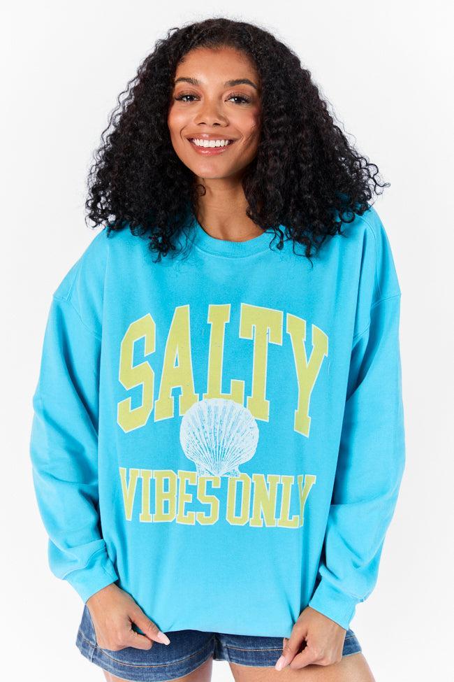 Salty Vibes Only Aqua Oversized Graphic Sweatshirt SALE Product Image