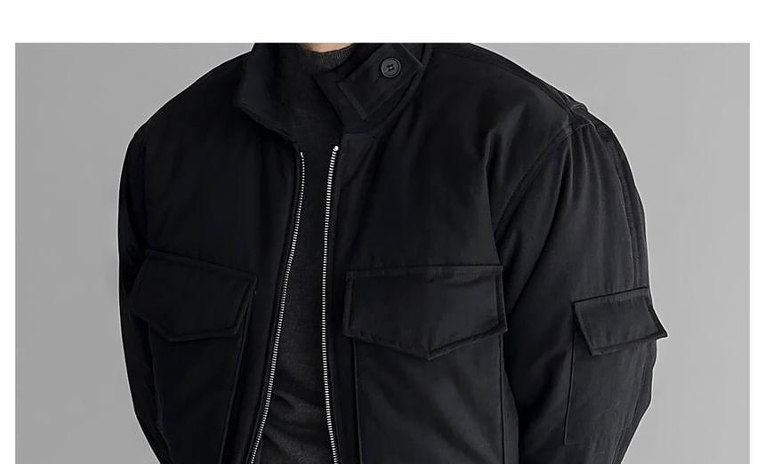 Stand Collar Plain Zip Up Puffer Jacket Product Image