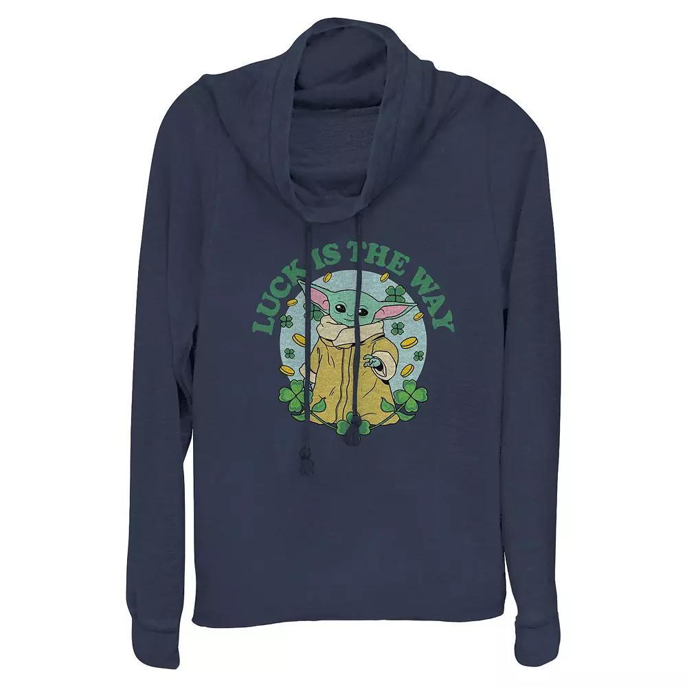 Womens Star Wars The Mandalorian The Child Luck Is The Way Cowlneck Graphic Lightweight Long Sleeve Blue Product Image