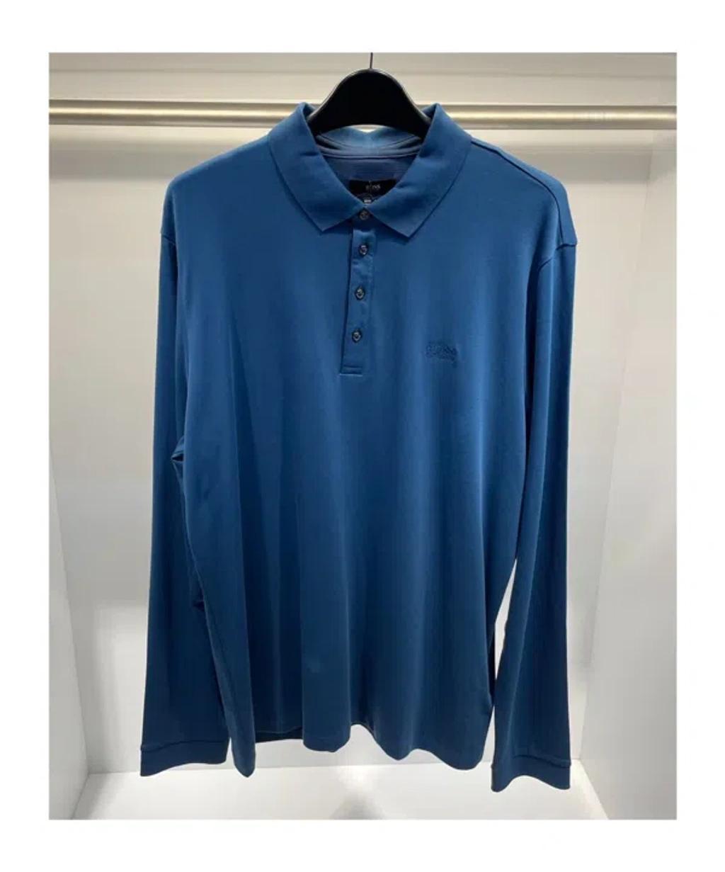 HUGO BOSS Logo Long-sleeved Polo Shirt In Blue Product Image