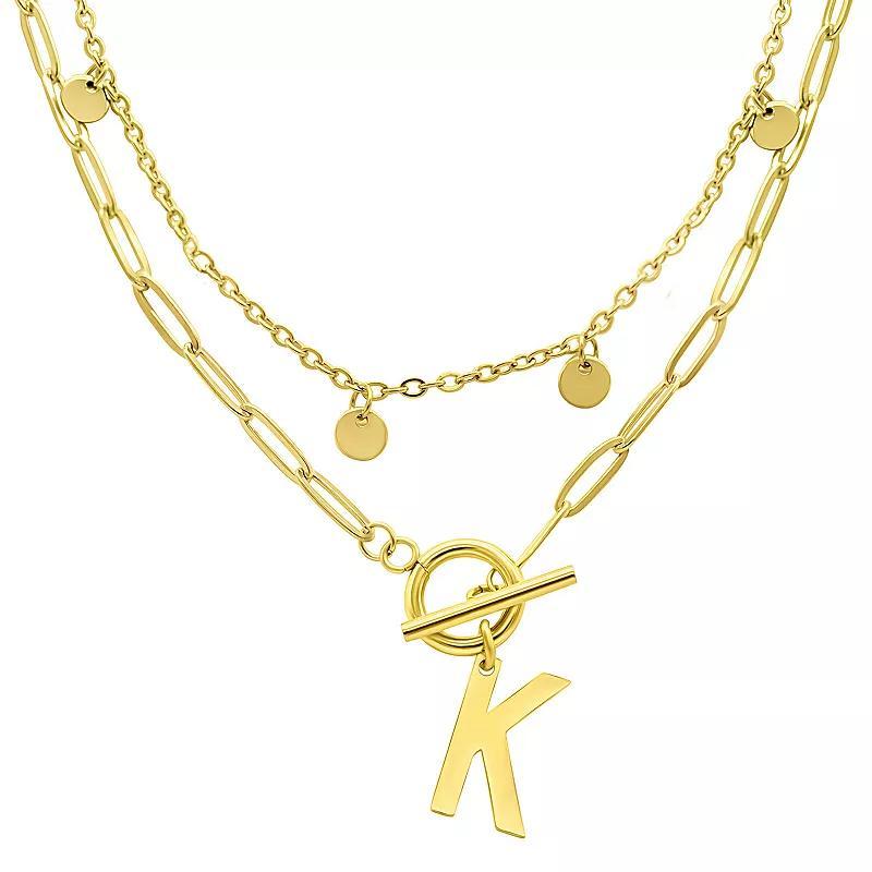 Adornia 14k Gold Plated Layered Initial Toggle Necklace, Women's, Size: 17-19" ADJ Product Image