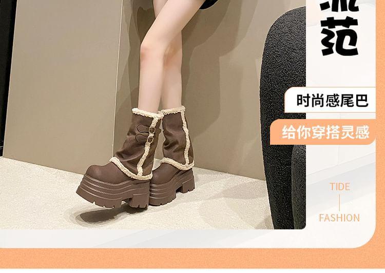Platform Fleece-Lined Buckled Faux Leather Mid-Calf Boots Product Image