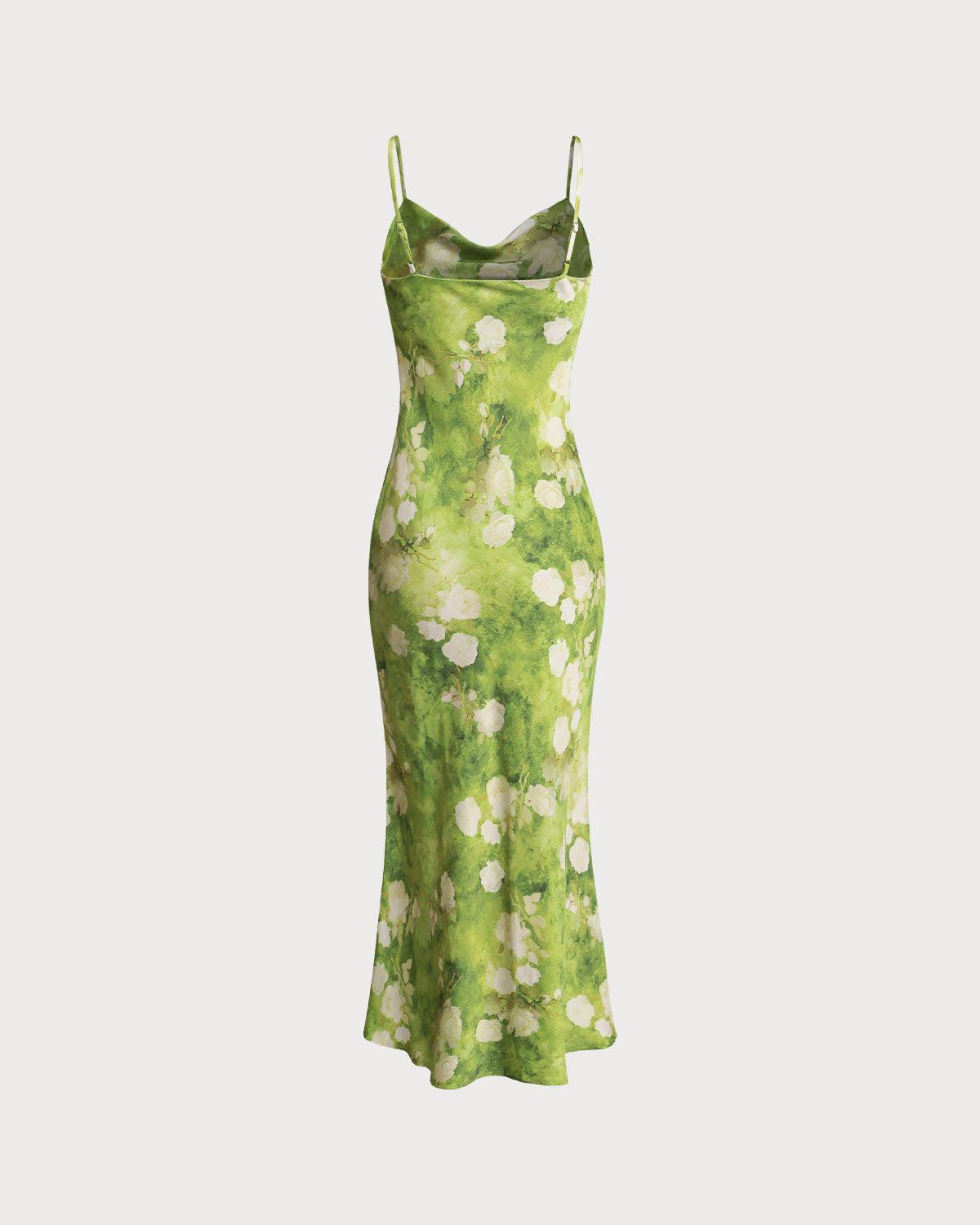 Green Floral A-Line Slip Midi Dress Product Image