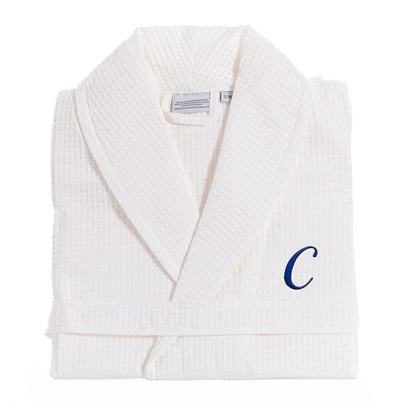 Linum Home Textiles Turkish Cotton Personalized Waffle Weave Bathrobe, Women's, Size: Large/XL, White Gray F Product Image