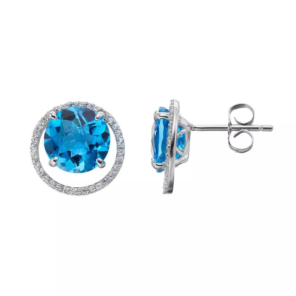 Sterling Silver Blue Topaz & Lab-Created White Sapphire Circle Stud Earrings, Women's Product Image