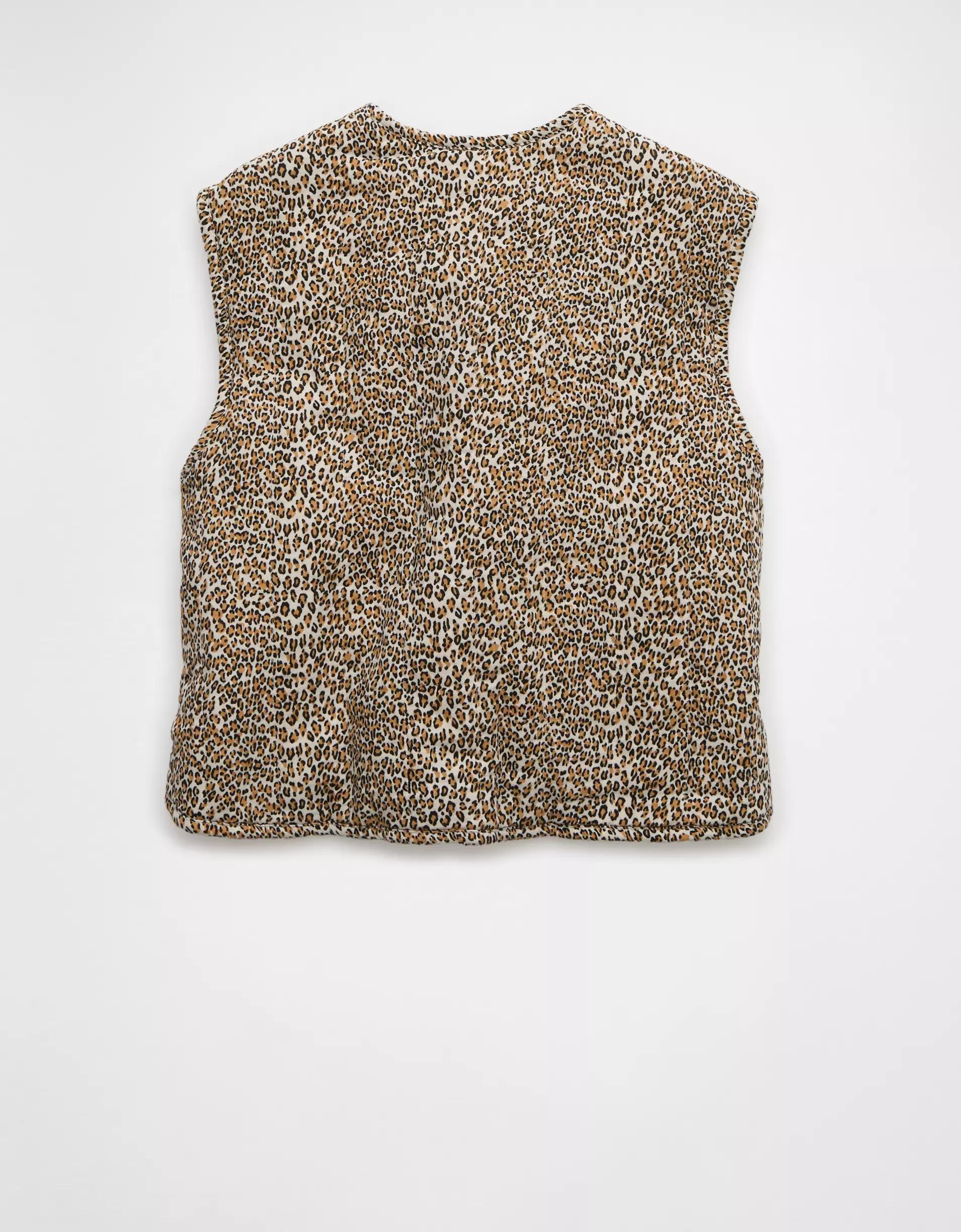 AE Reversible Leopard Tie Front Quilted Vest Product Image