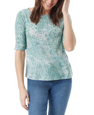 Gloria Vanderbilt Womens Alanis Boat Neck Elbow-Sleeve T-Shirt Product Image