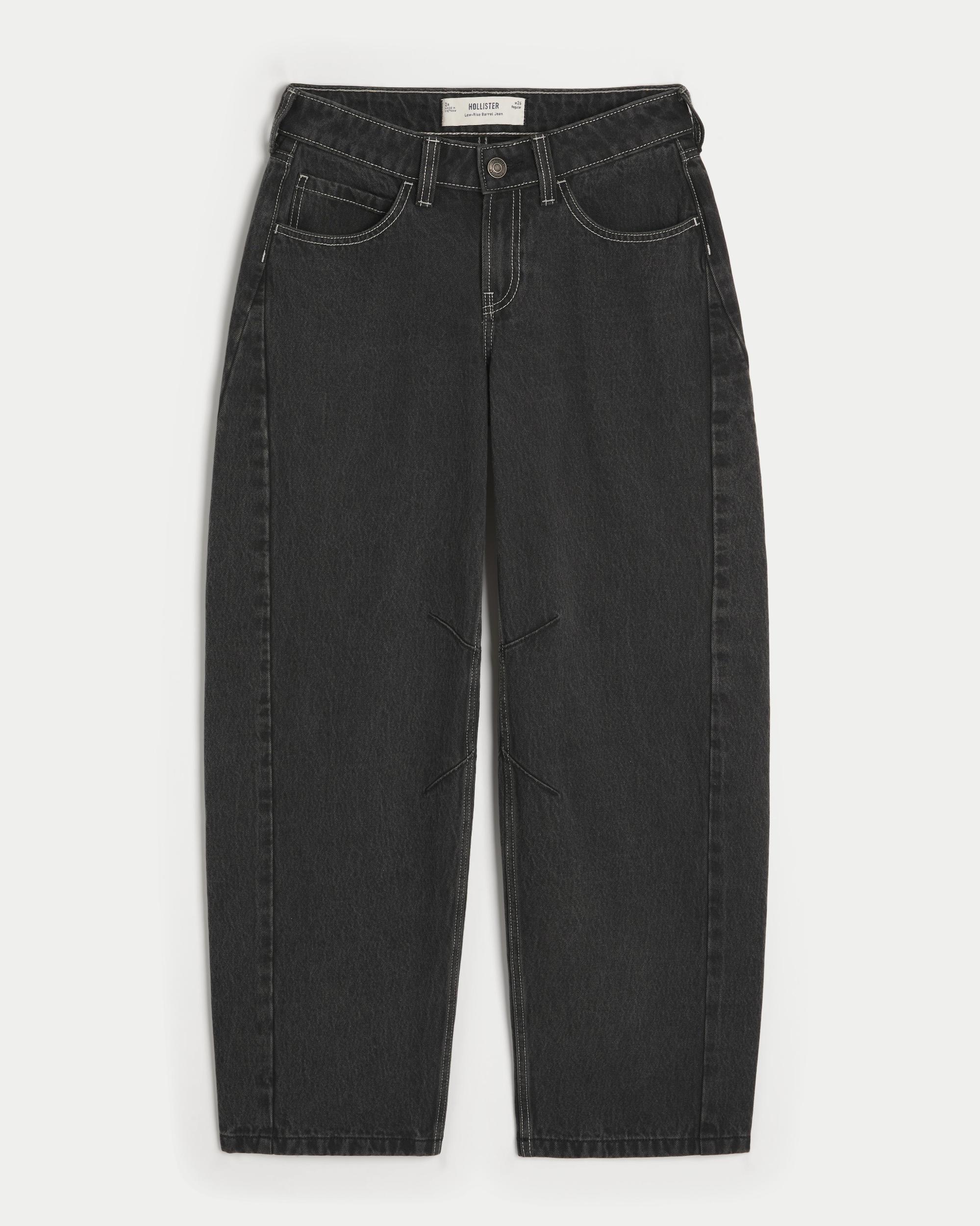 Low-Rise Washed Black Barrel Jeans Product Image