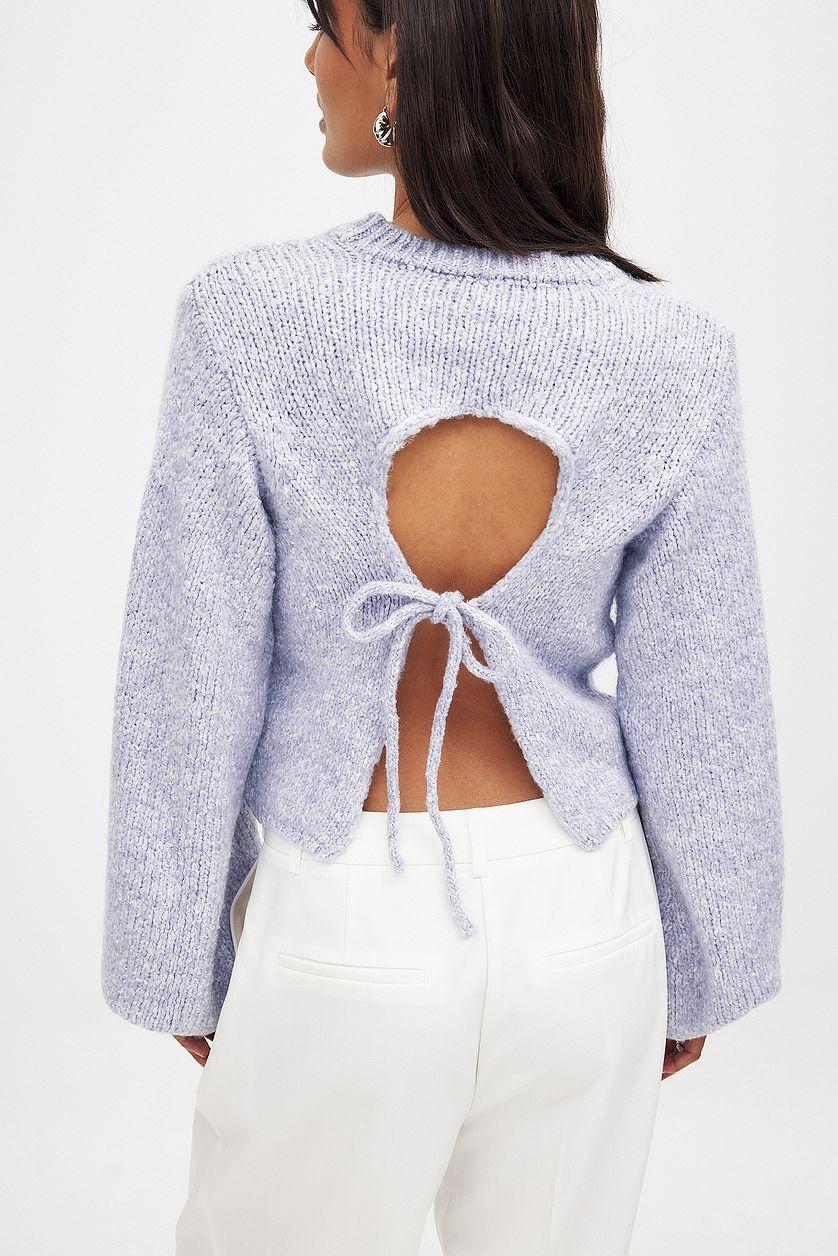 Knitted Open Back Balloon Sleeve Sweater Product Image