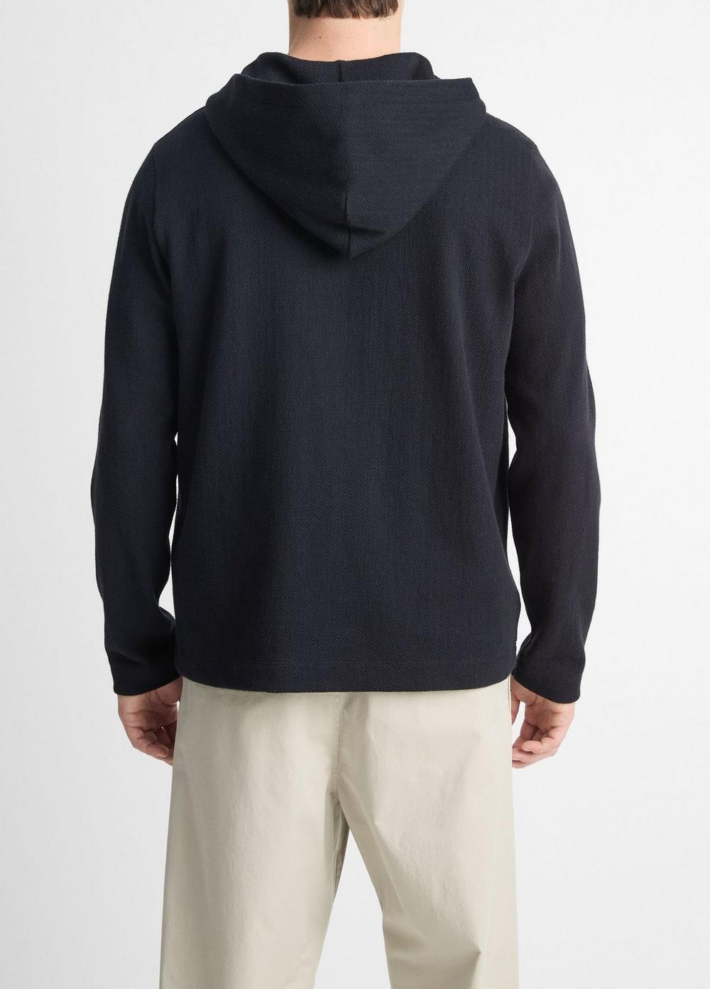 Mens Herringbone Cotton-Blend Terry Henley Hoodie, Coastal Blue, Size XS Vince Product Image
