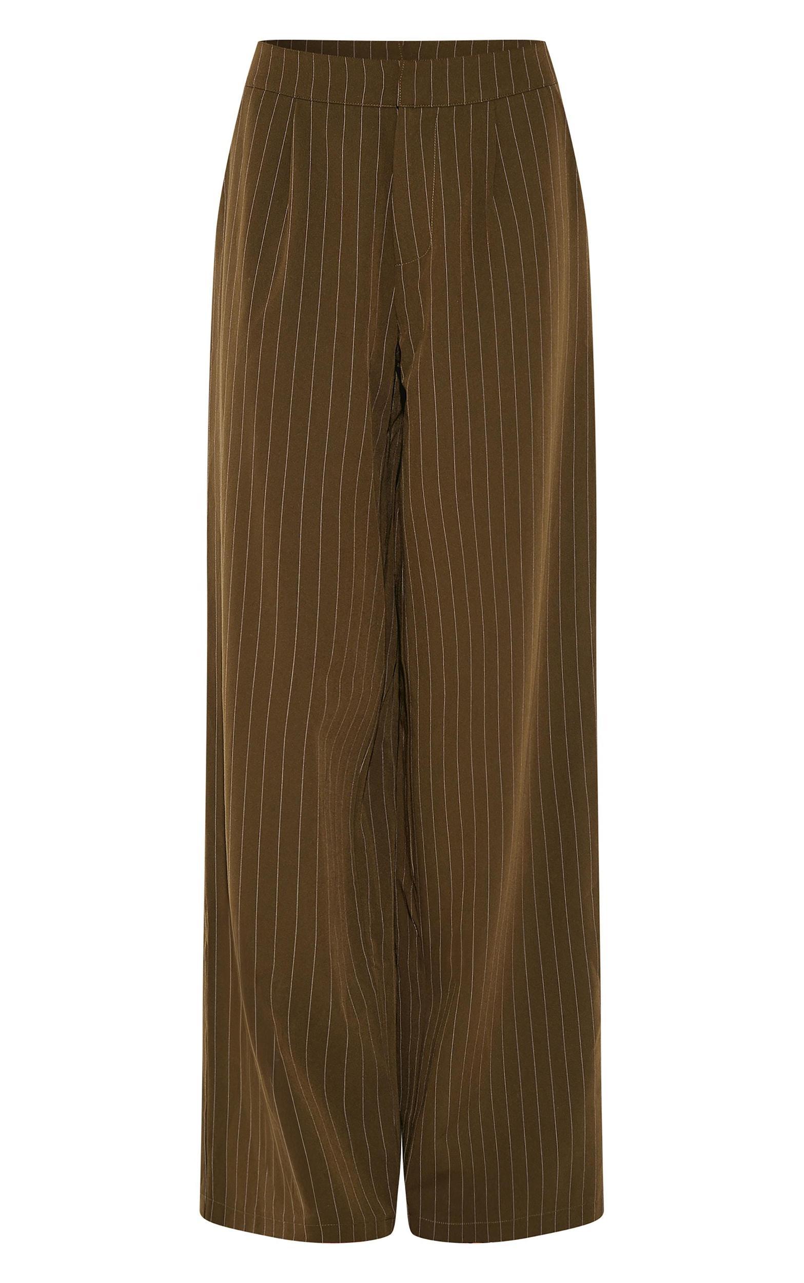 Khaki Tailored Woven Pinstripe Wide Leg Pants Product Image