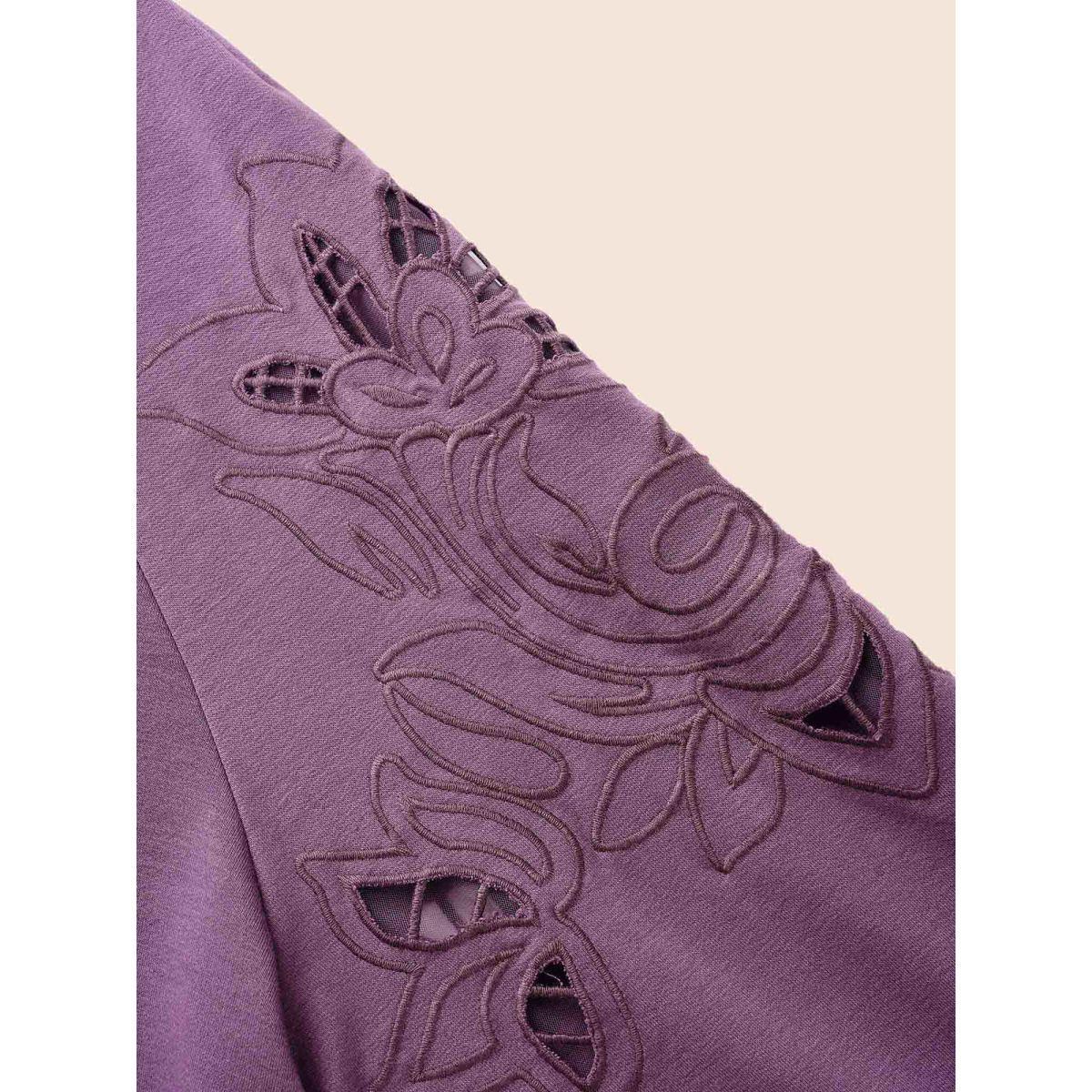 Plus Size Floral Embroidered Cut Out Hooded Sweatshirt Women Mauve Casual Cut-Out Hooded Everyday Sweatshirts BloomChic 22-24/3X Product Image
