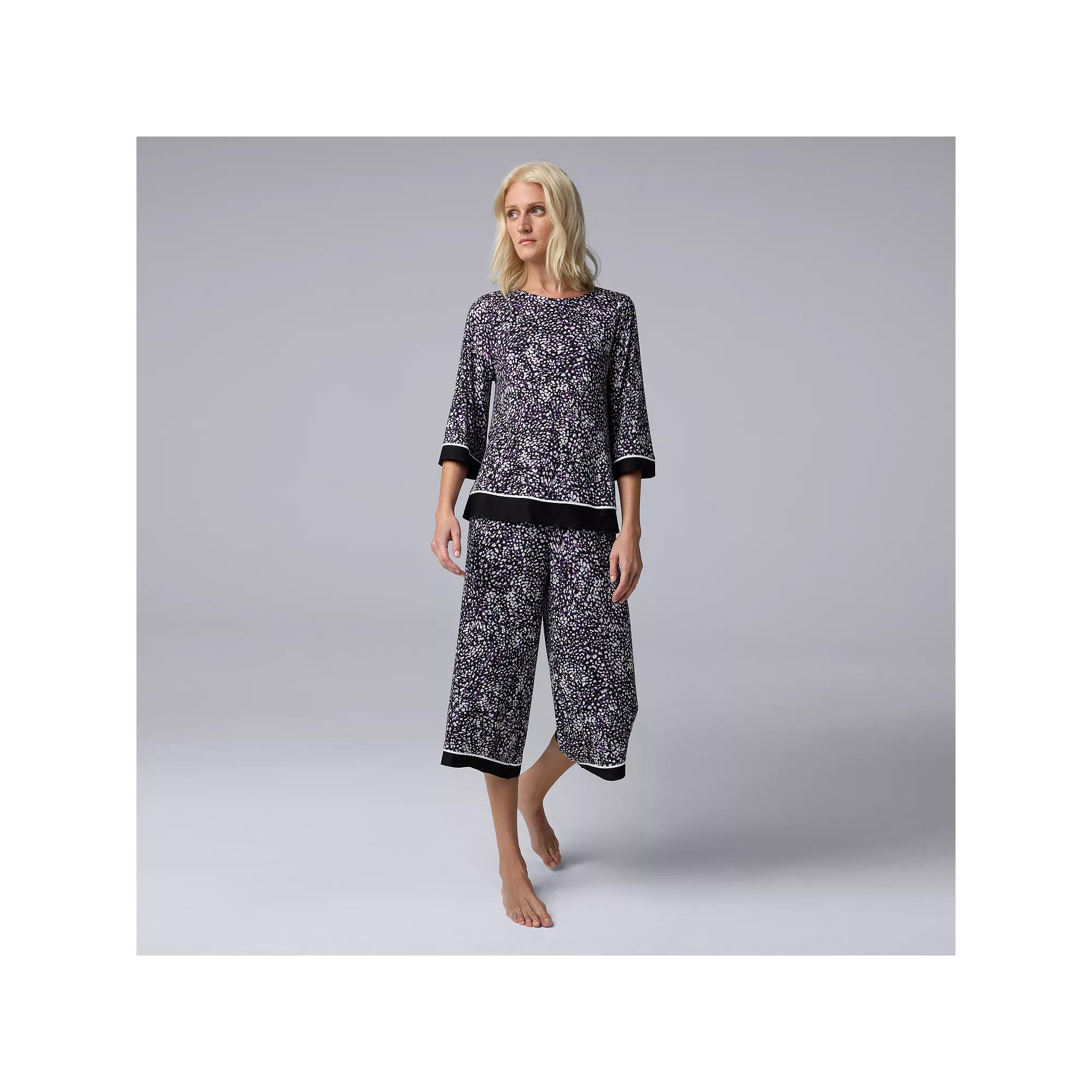 Womens Simply Vera Vera Wang 3/4 Sleeve Crewneck Pajama Top & Pajama Capris Set Product Image