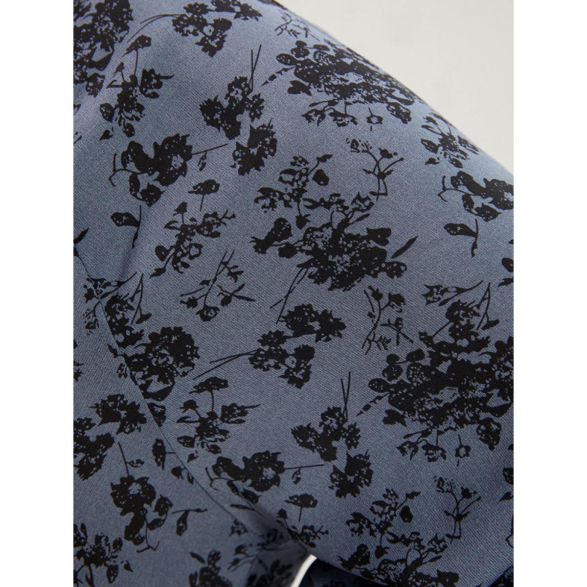 Plus Size Stone Floral Print Lantern Sleeve Tie V Neck Blouse Women Elegant Elbow-length sleeve V-neck Dailywear Blouses BloomChic 14-16/1X Product Image