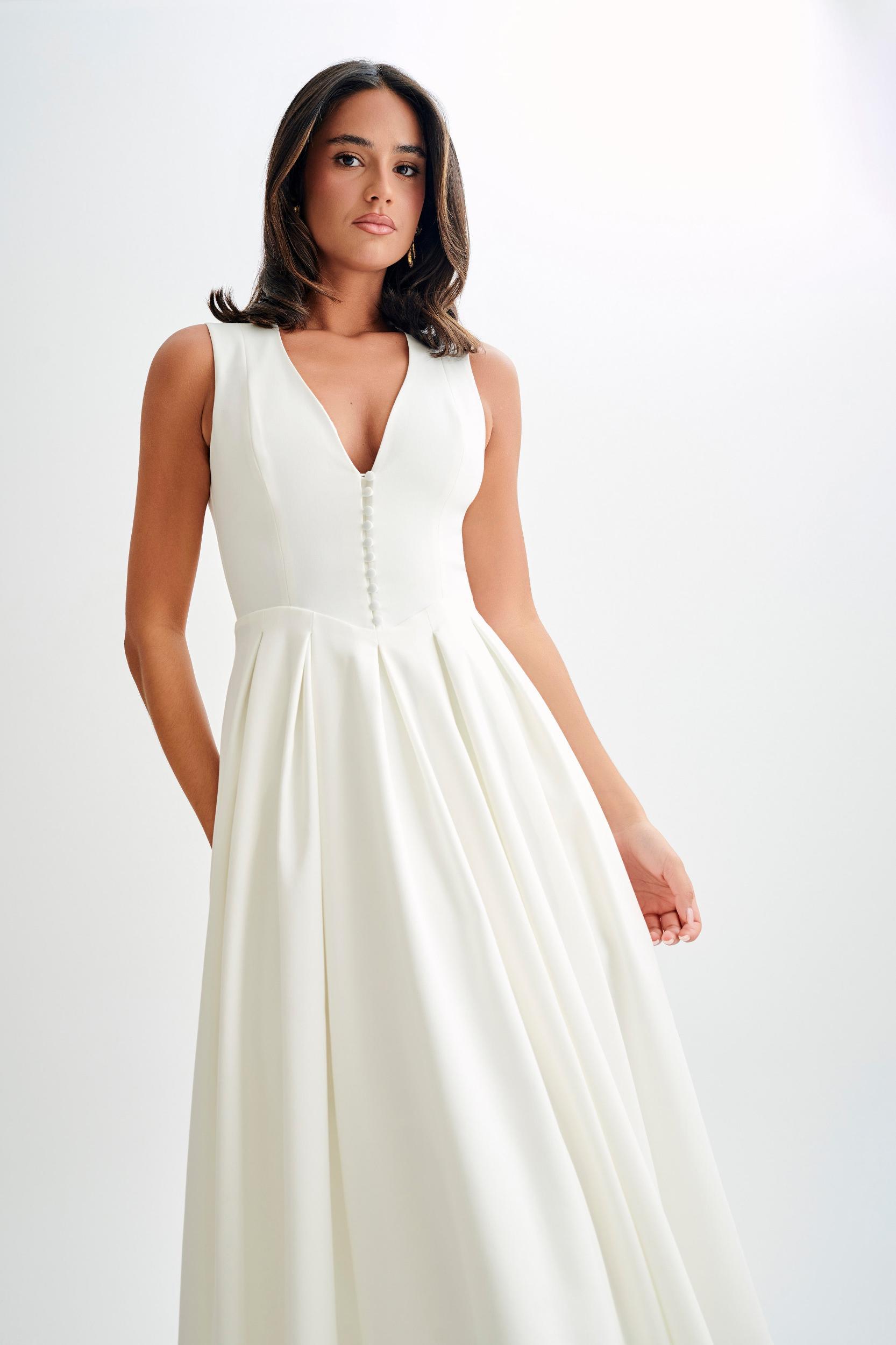 Keely Cotton Sleeveless Midi Dress - White Product Image