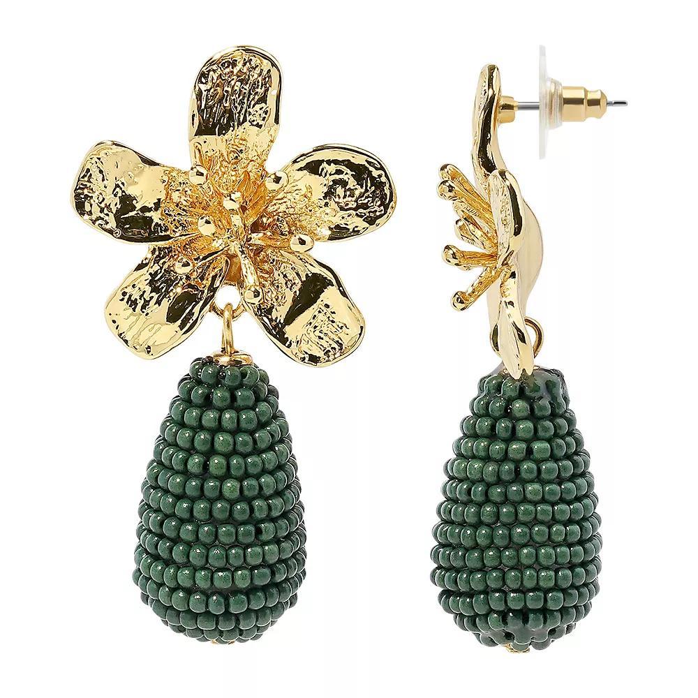 Emberly Gold Tone Flower Drop Teardrop Bead Earrings, Women's, Green Product Image