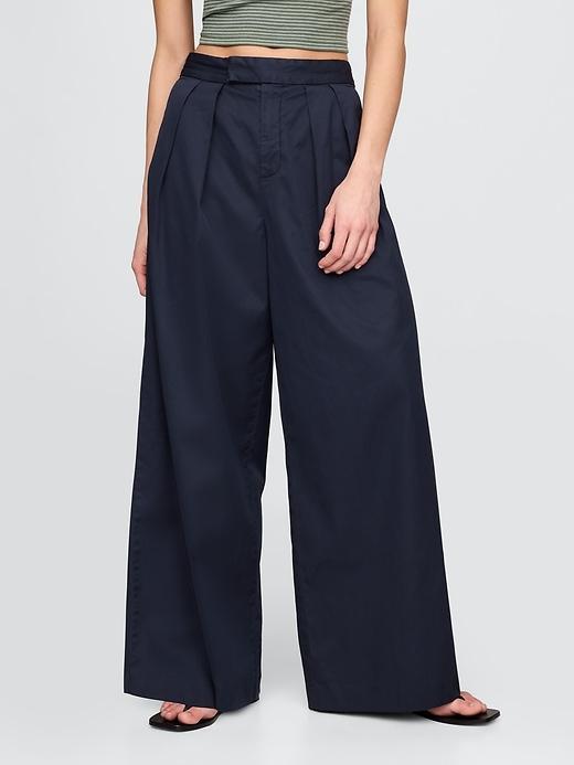 High Rise Twill Pleated Wide-Leg Khakis Product Image