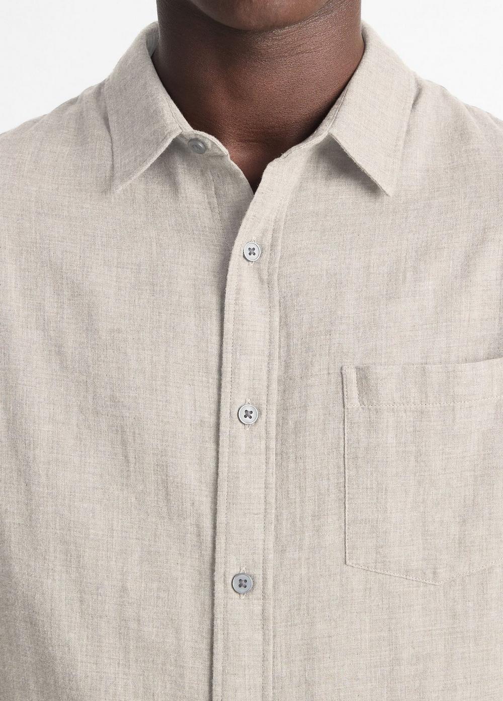 Mens Double-Face Cotton Long-Sleeve Shirt, Heather Soft Clay, Size XL Vince Product Image